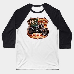 Motorcycle and Route 66 Baseball T-Shirt